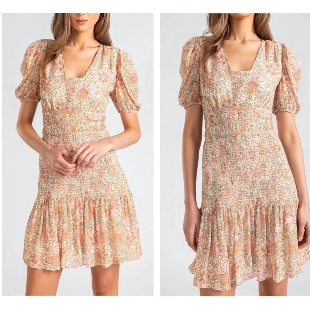 SHOSHANNA Aubrey metallic smocked puff sleeve mini dress size 4 - Picture 1 of 9